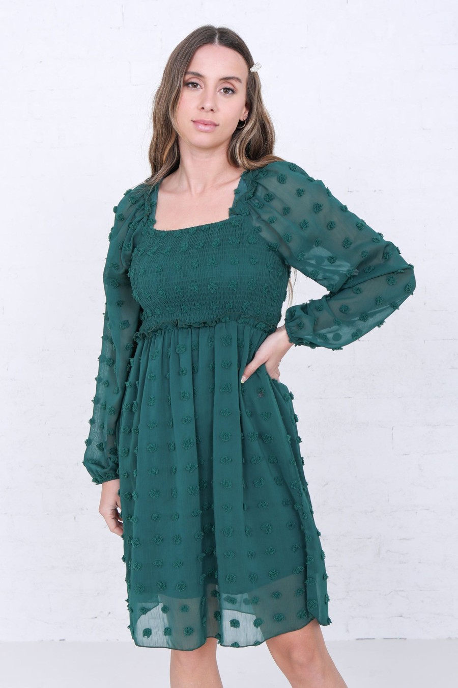 Dresses Mikarose Clothing | The Daphne In Emerald Swiss Dot Final Sale