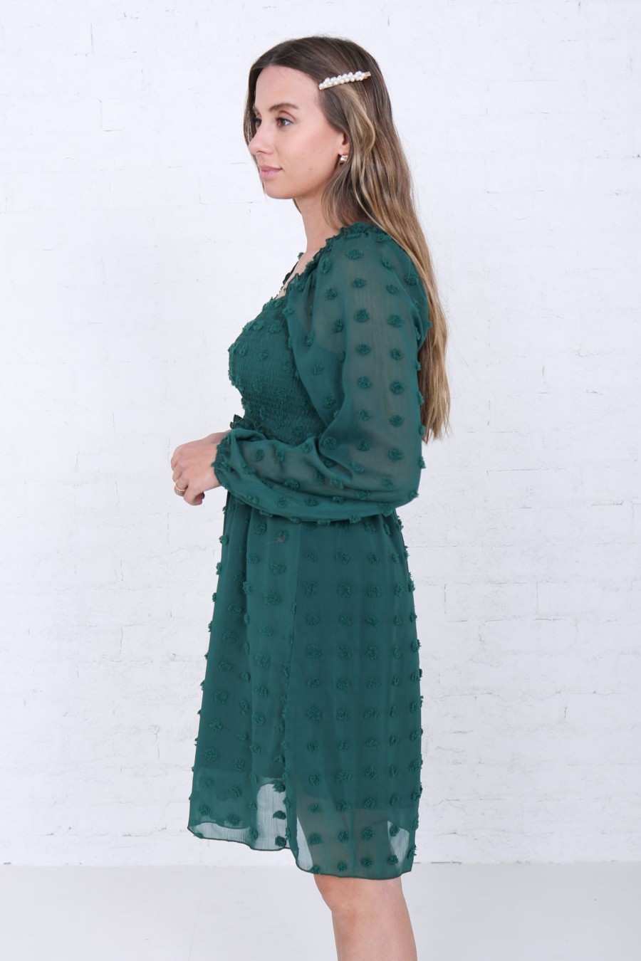 Dresses Mikarose Clothing | The Daphne In Emerald Swiss Dot Final Sale