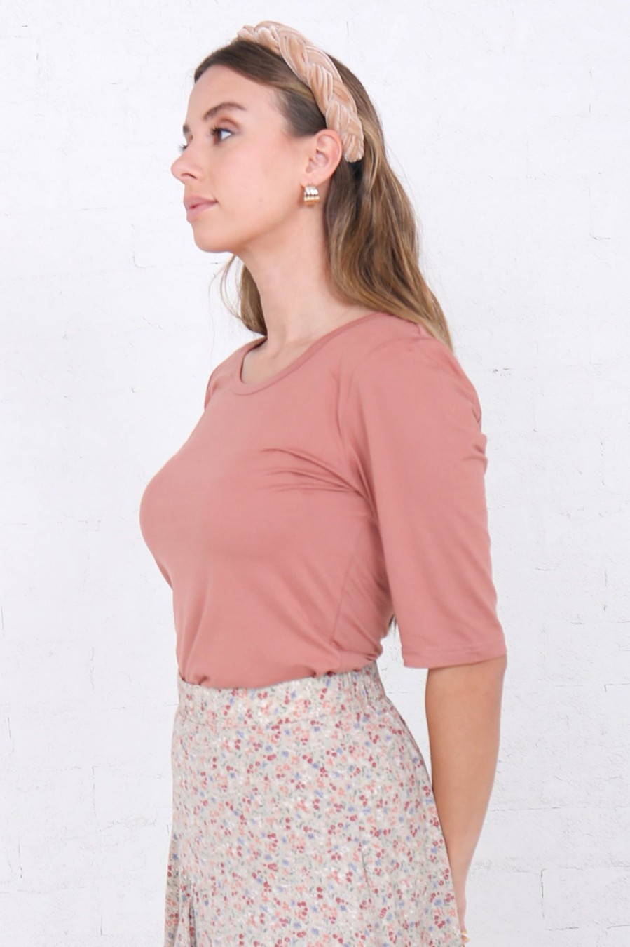 Tops Mikarose Clothing | Half Sleeve Tee In Cameo Rose Final Sale