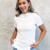 Tops Mikarose Clothing | Mock Neck Ribbed Tee In Ivory