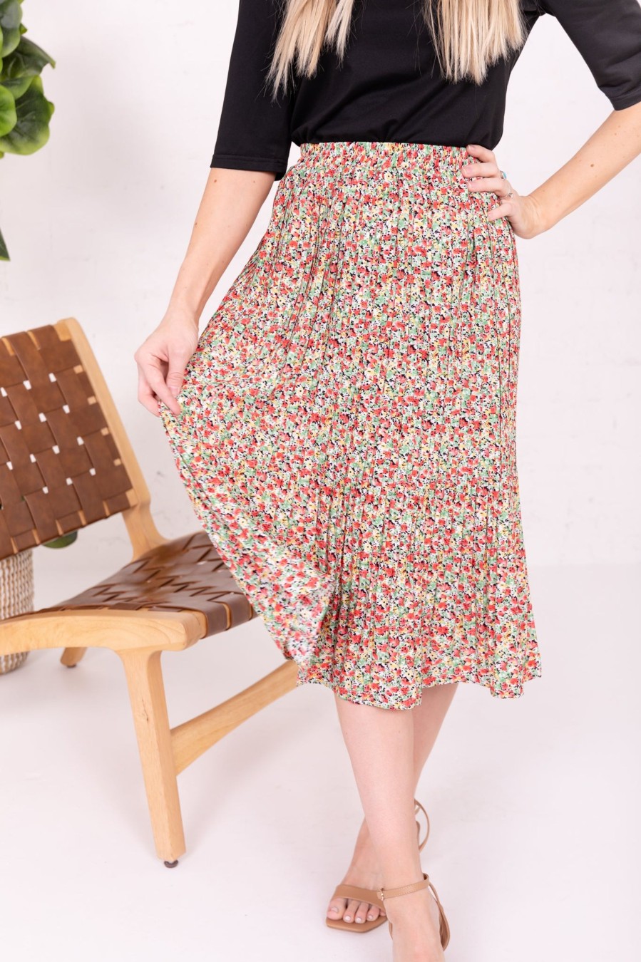 Skirts Mikarose Clothing | Pleated Midi Skirt In Tropical Oasis Final Sale