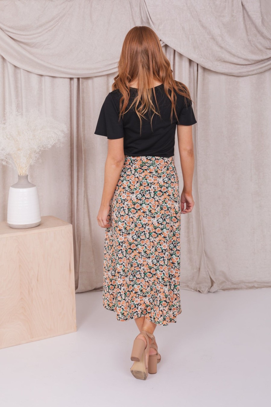 Skirts Mikarose Clothing | Midi Skirt In Apricot Orchid Final Sale