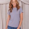 Tops Mikarose Clothing | Short Sleeve Ribbed Tee In Blue Mist