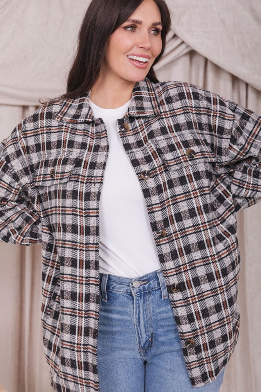 Tops Mikarose Clothing | Flannel Shirt Jacket In Autumn Maple Plaid Final Sale