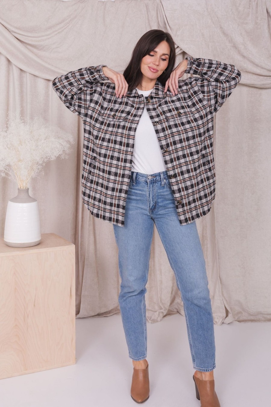 Tops Mikarose Clothing | Flannel Shirt Jacket In Autumn Maple Plaid Final Sale