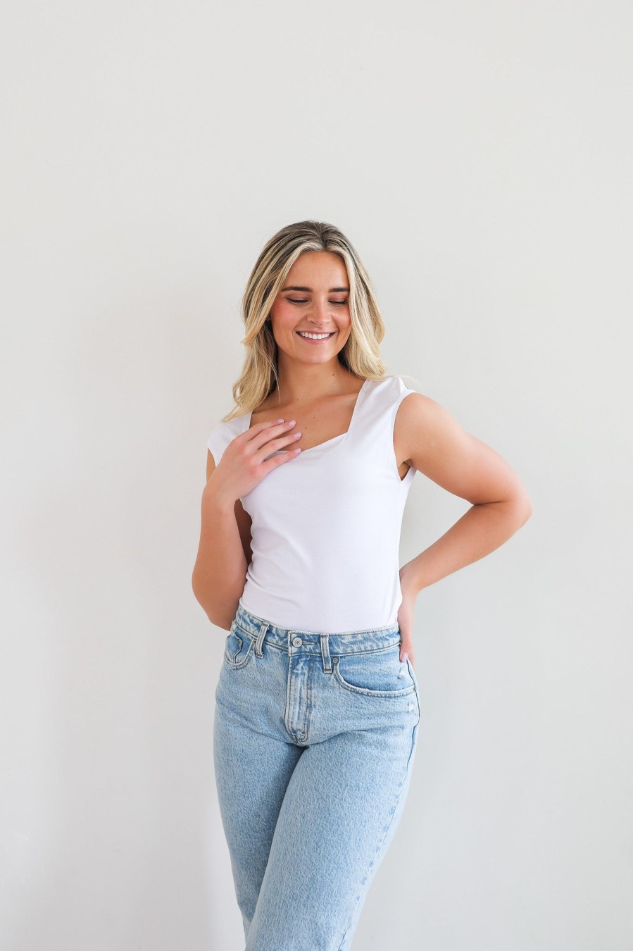 Tops Mikarose Clothing | Layering Bodysuit In White