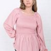 Tops Mikarose Clothing | Smocked Long Sleeve Top In Mauve Final Sale