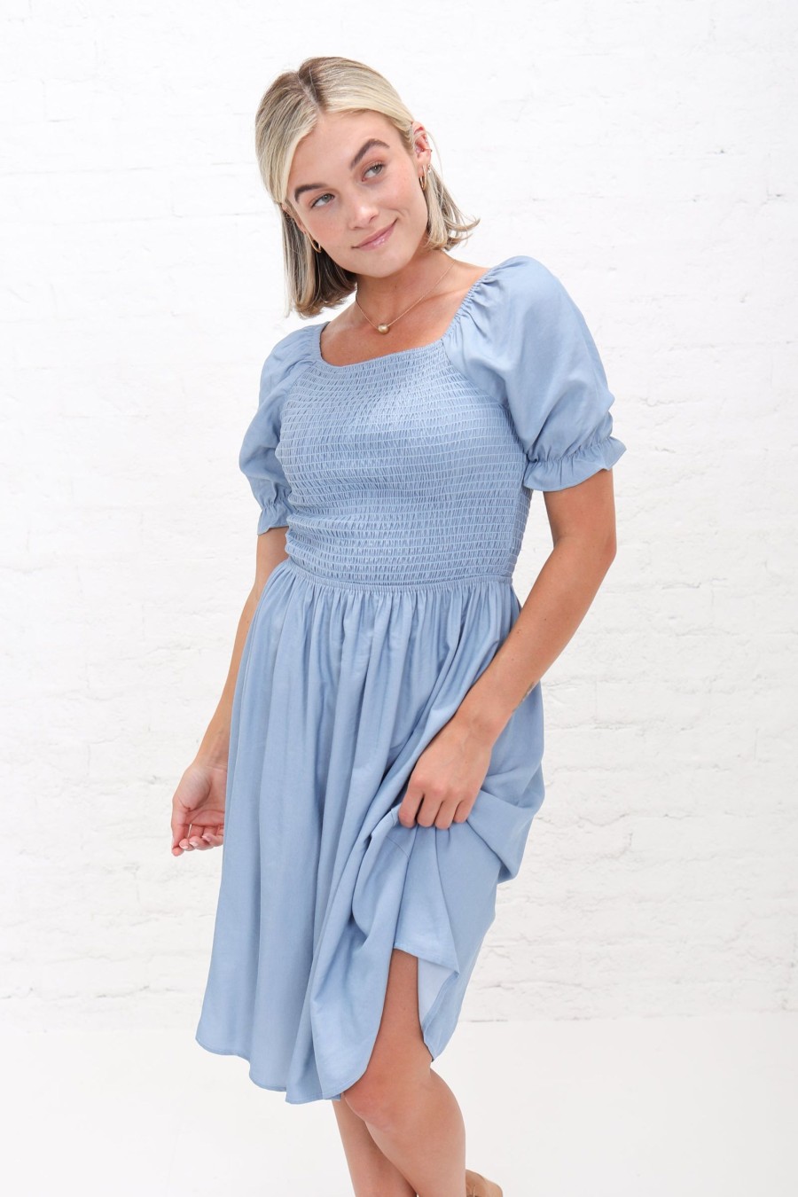 Dresses Mikarose Clothing | The Spencer In Faded Denim Sheen Final Sale