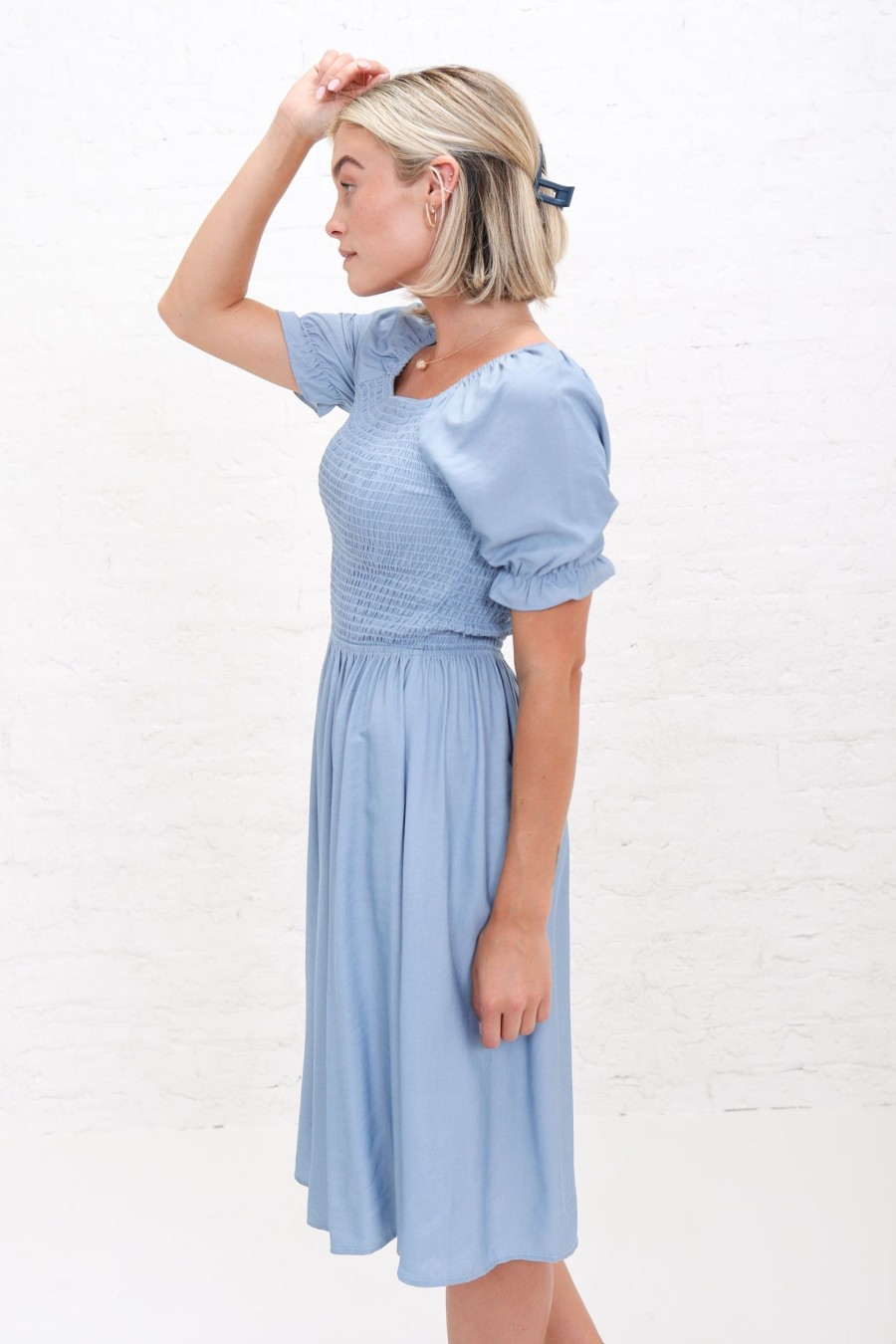 Dresses Mikarose Clothing | The Spencer In Faded Denim Sheen Final Sale