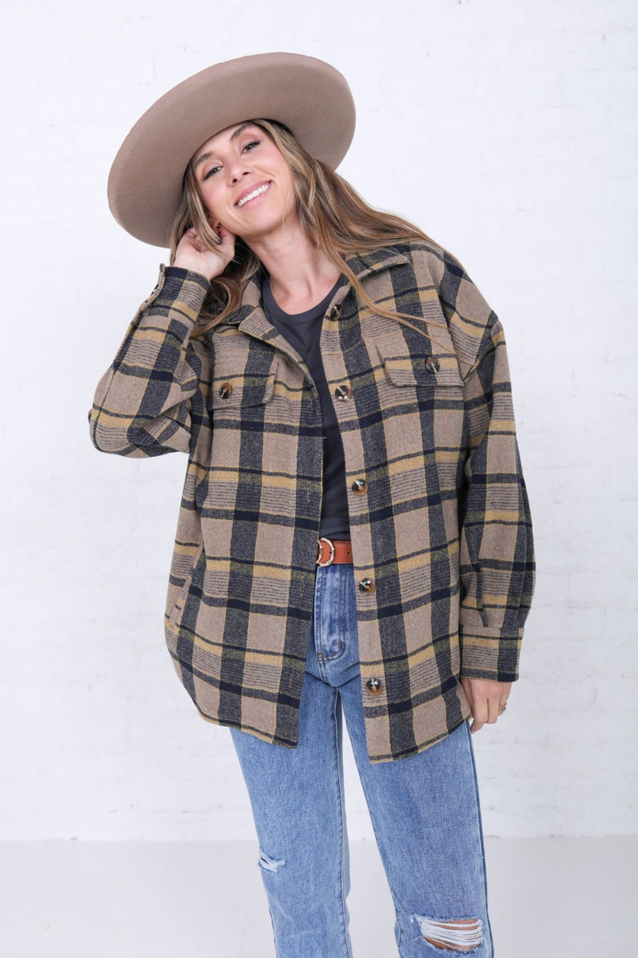 Tops Mikarose Clothing | Flannel Shirt Jacket In Sugared Almond Plaid Final Sale