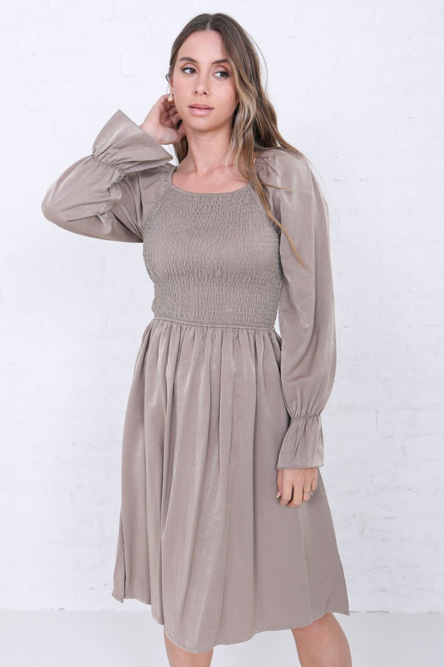 Dresses Mikarose Clothing | The Juliet In Warm Taupe Final Sale