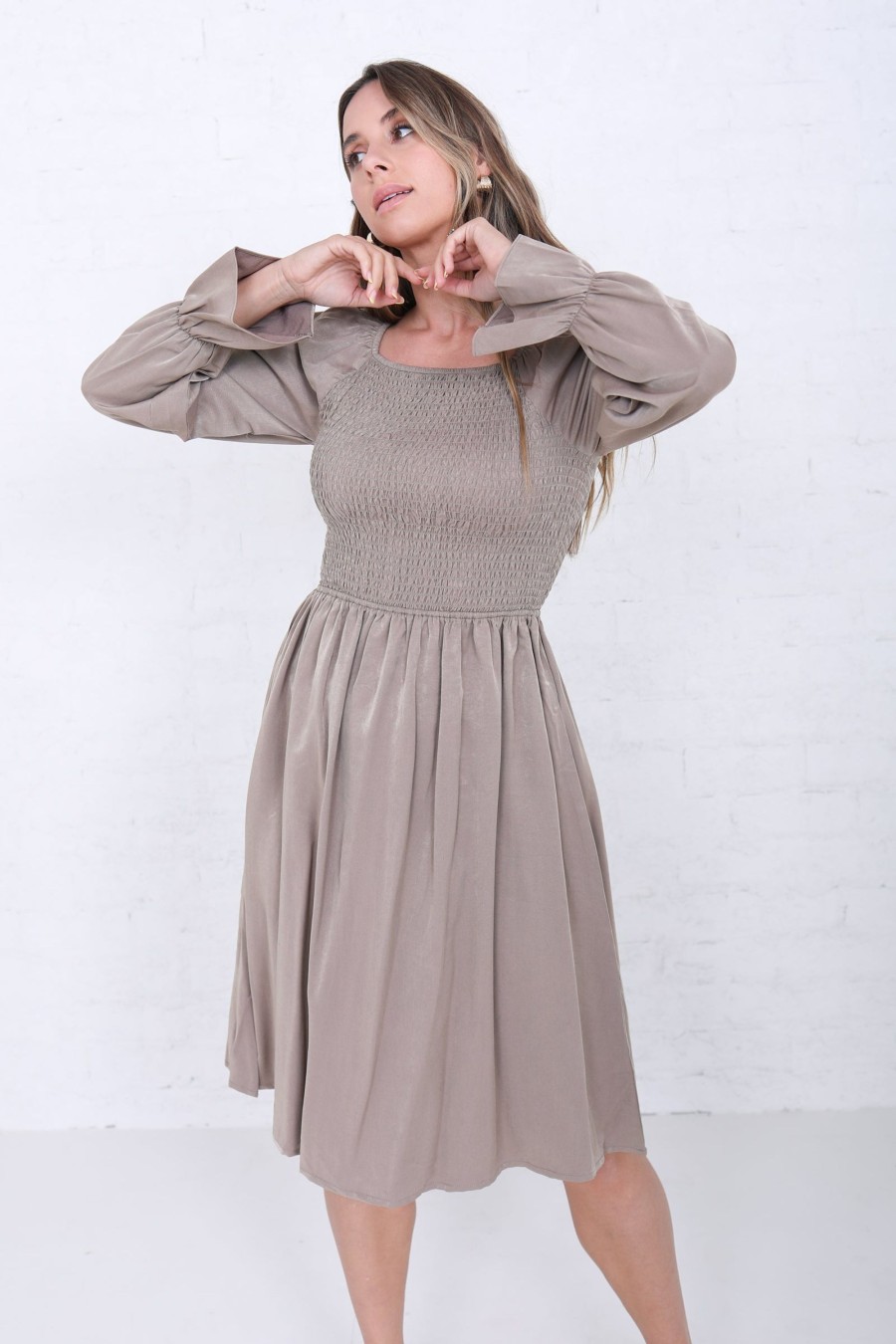 Dresses Mikarose Clothing | The Juliet In Warm Taupe Final Sale