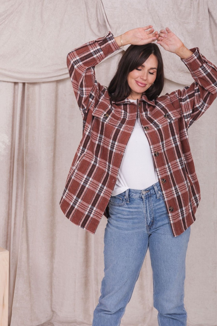 Tops Mikarose Clothing | Flannel Shirt Jacket In Apple Cider Plaid Final Sale