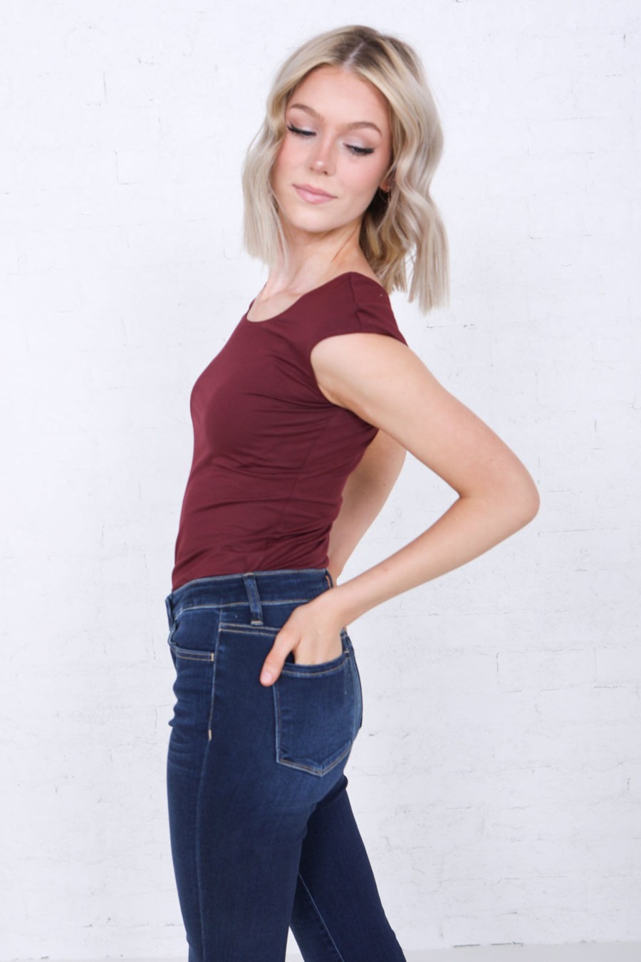 Tops Mikarose Clothing | Layering Cap Sleeve In Tawny Port Final Sale