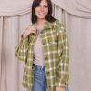 Tops Mikarose Clothing | Flannel Shirt Jacket In Bright Chartreuse Plaid Final Sale