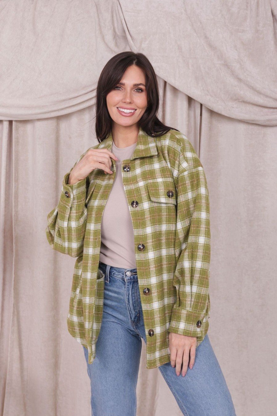 Tops Mikarose Clothing | Flannel Shirt Jacket In Bright Chartreuse Plaid Final Sale