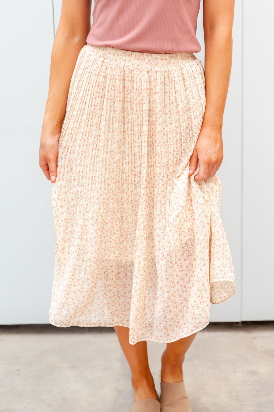 Skirts Mikarose Clothing | Pleated Midi Skirt In Coral Cloud Final Sale