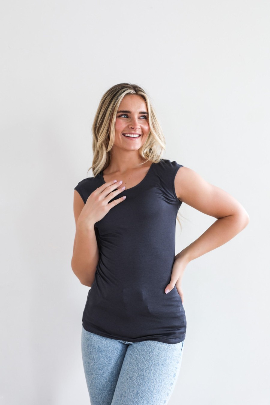 Tops Mikarose Clothing | Layering Tee In Vintage Indigo