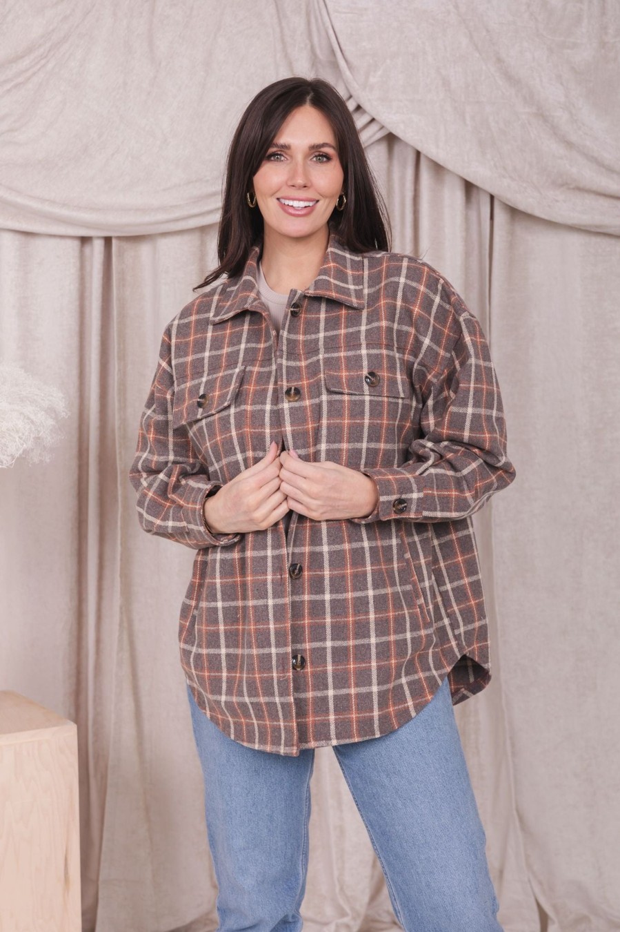 Tops Holiday 2023 | Flannel Shirt Jacket In Hot Cocoa Plaid Final Sale