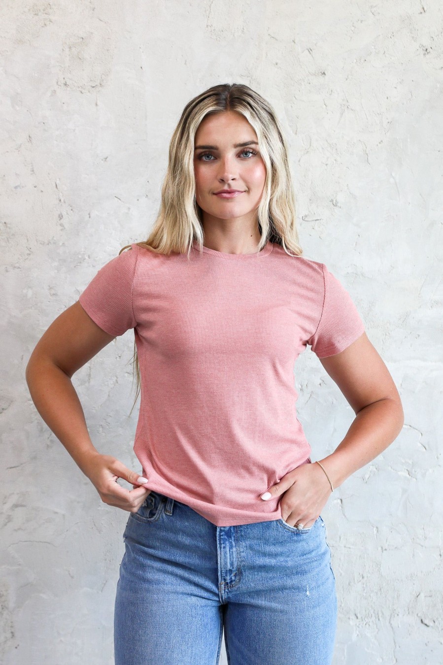 Tops Spring 2024 | Short Sleeve Ribbed Tee In Peony