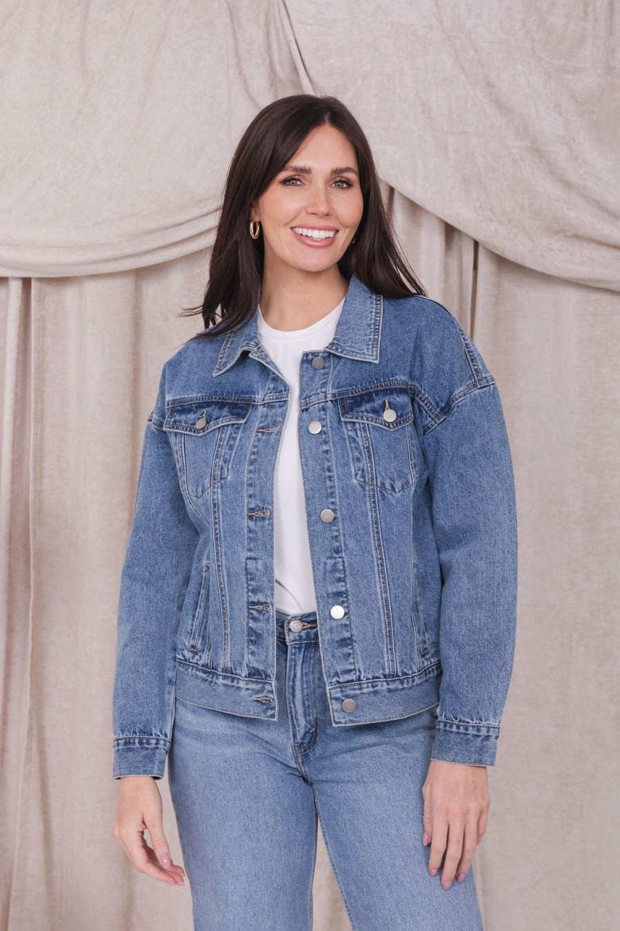 Tops Mikarose Clothing | Denim Jacket In Medium Wash