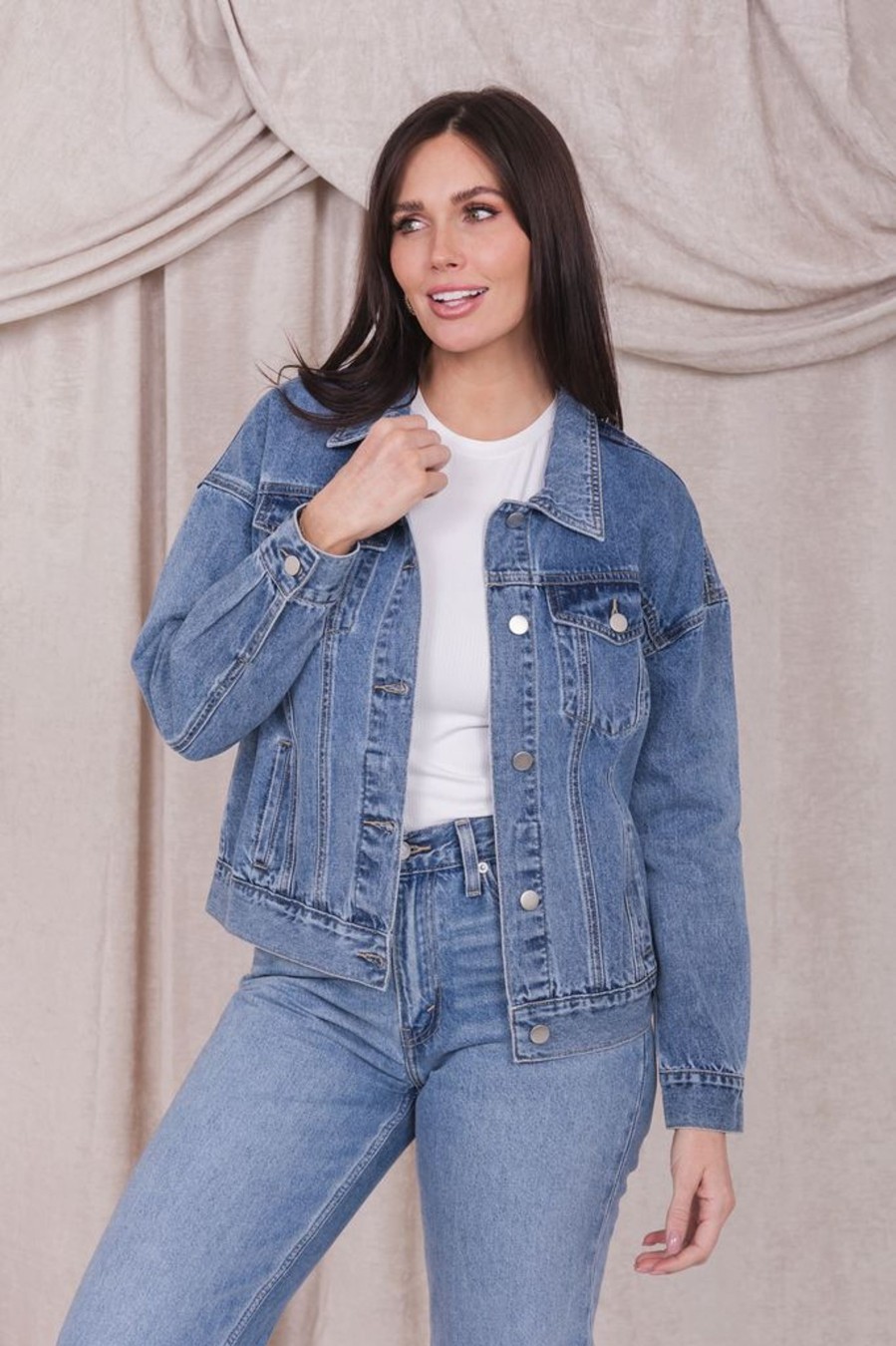 Tops Mikarose Clothing | Denim Jacket In Medium Wash