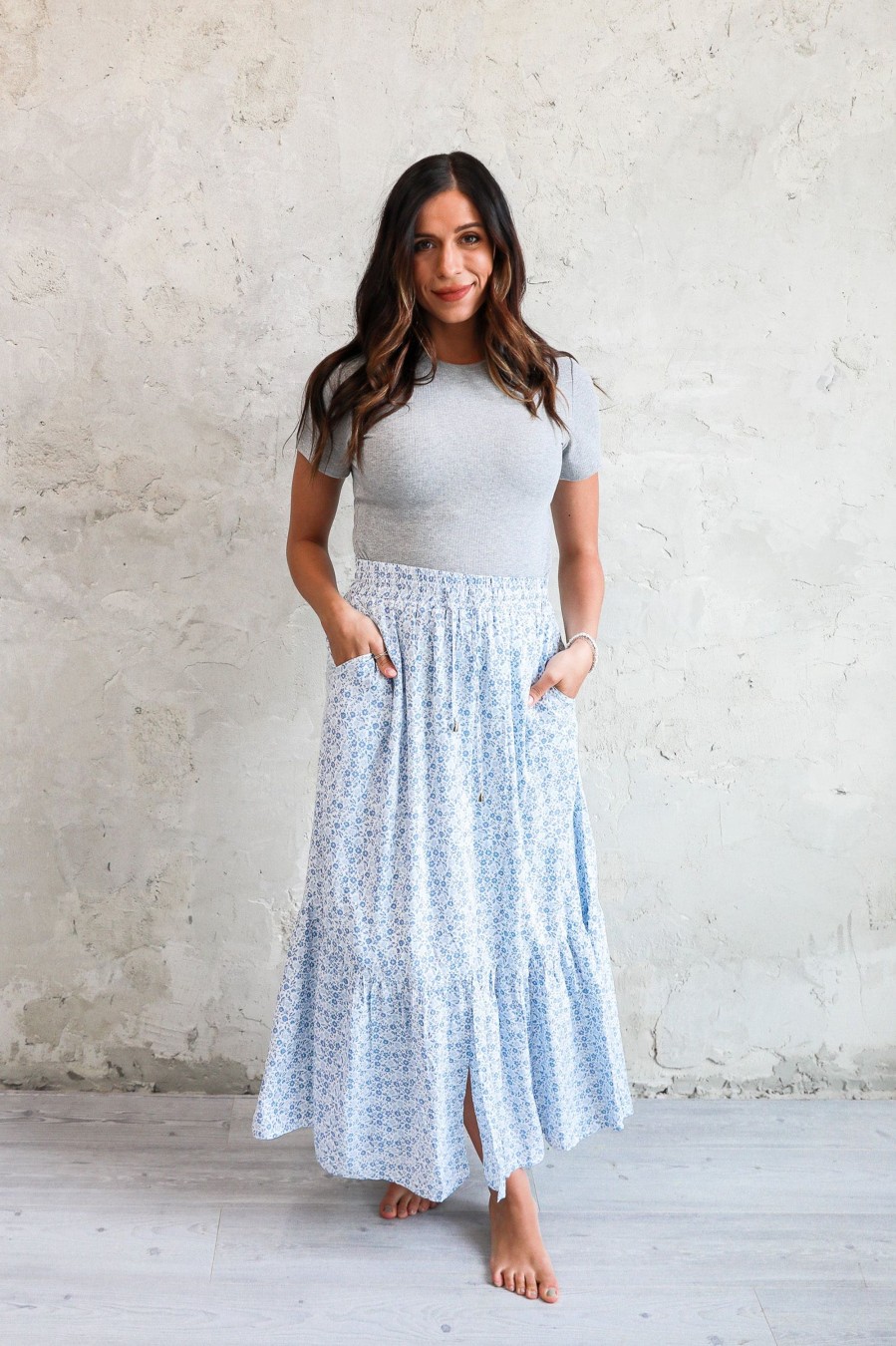 Skirts Spring 2024 | Drawstring Maxi Skirt In Denim Poppy