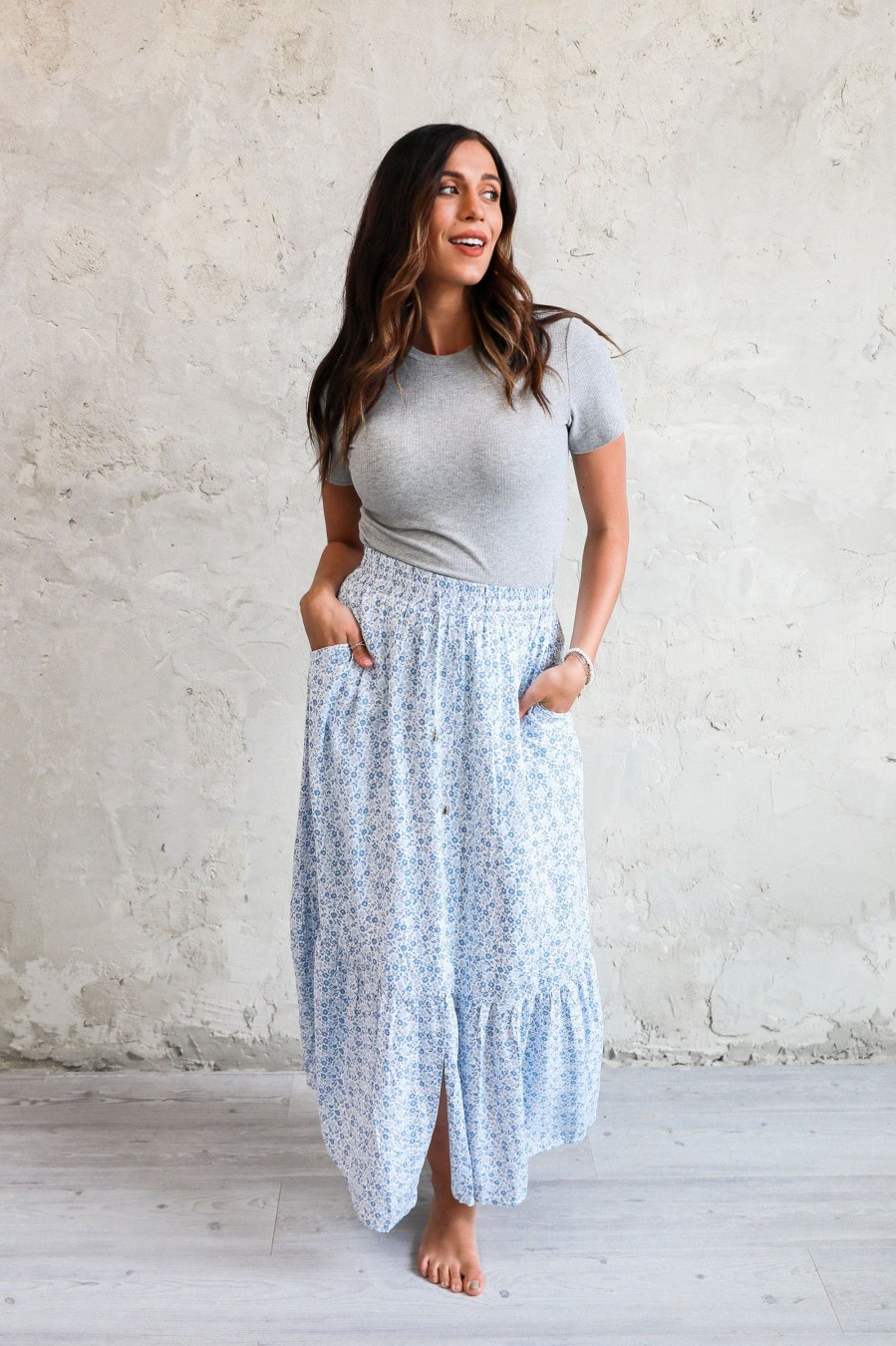 Skirts Spring 2024 | Drawstring Maxi Skirt In Denim Poppy