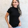 Tops Mikarose Clothing | Mock Neck Ribbed Tee In Black