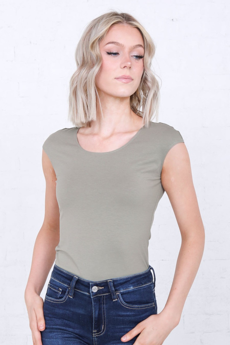 Tops Mikarose Clothing | Layering Cap Sleeve In Laurel Oak Final Sale