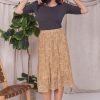 Skirts Mikarose Clothing | Pleated Midi Skirt In Golden Spice Willow Final Sale