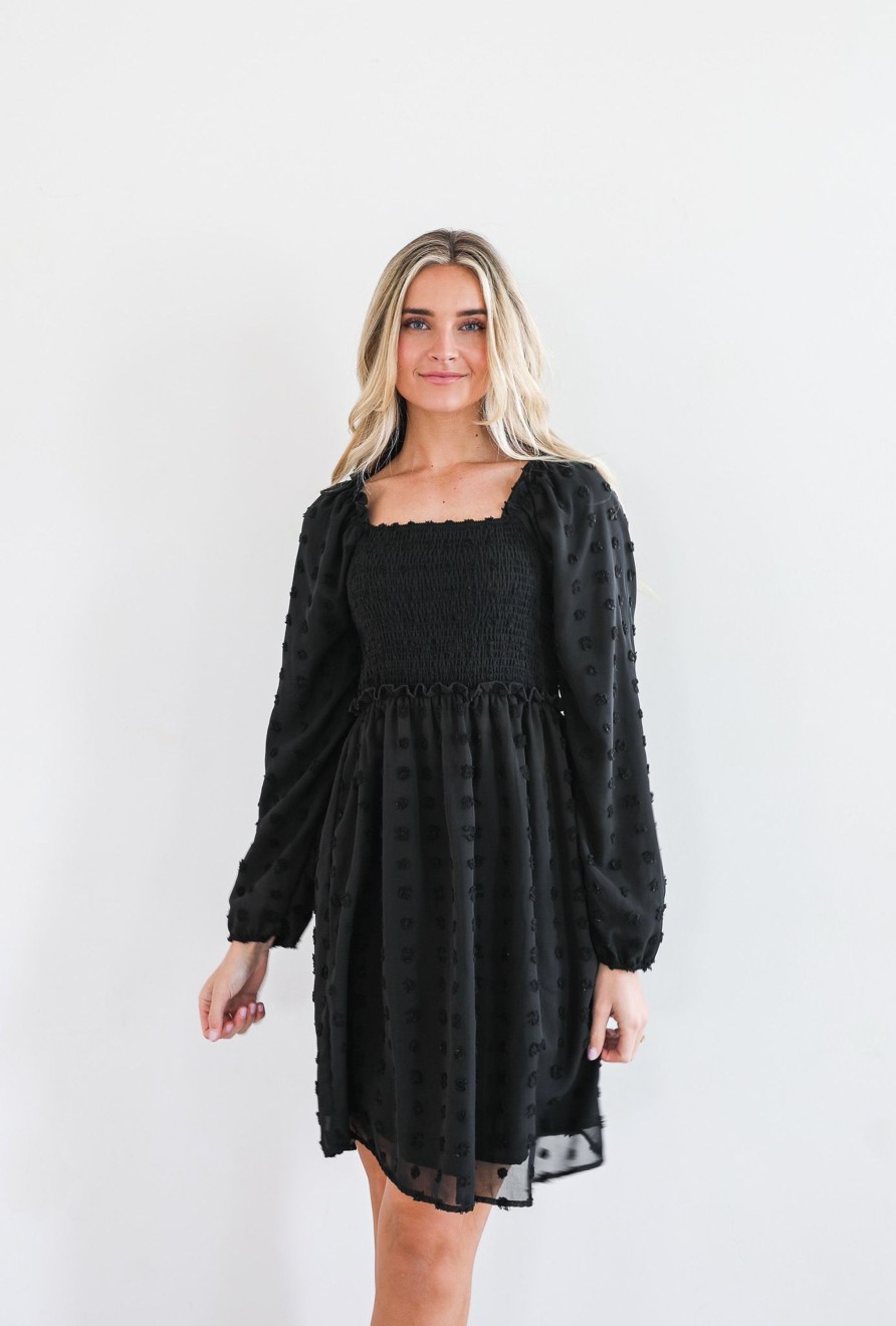 Dresses Mikarose Clothing | The Daphne In Black Swiss Dot