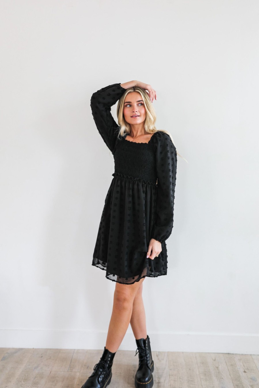 Dresses Mikarose Clothing | The Daphne In Black Swiss Dot