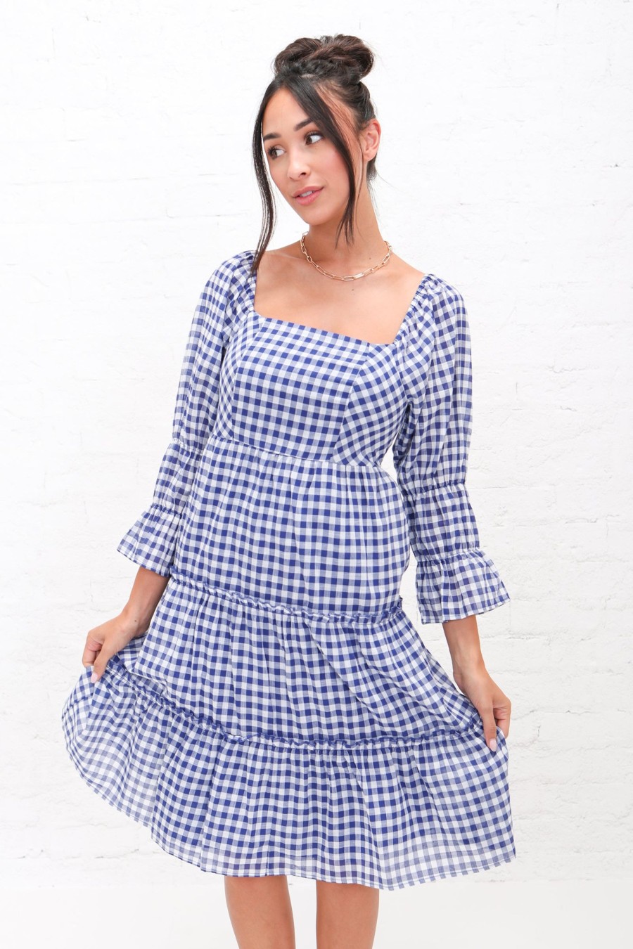 Dresses Mikarose Clothing | The Dallas In Blue Gingham Final Sale