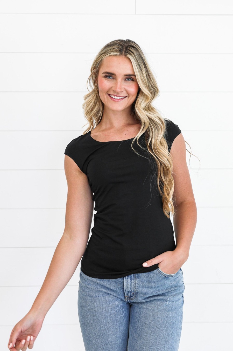 Tops Mikarose Clothing | Layering Cap Sleeve In Black