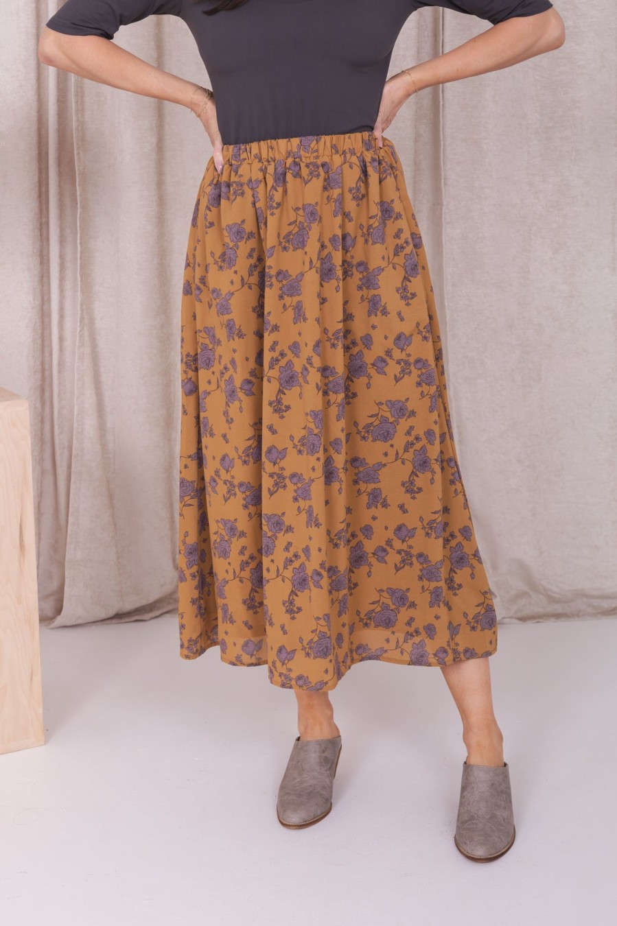 Skirts Mikarose Clothing | Maxi Skirt In Gold Combo Roses Final Sale