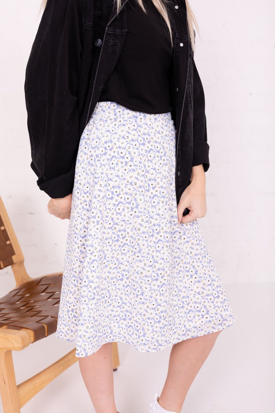 Skirts Mikarose Clothing | Midi Slip Skirt In Blue Hydrangea Final Sale