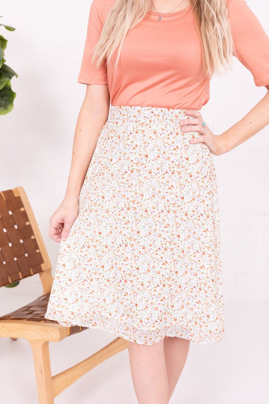 Skirts Mikarose Clothing | Midi Slip Skirt In Apricot Blossom Final Sale