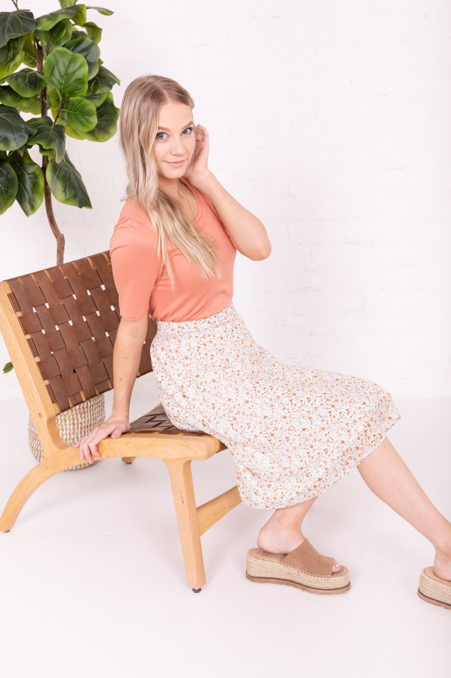 Skirts Mikarose Clothing | Midi Slip Skirt In Apricot Blossom Final Sale