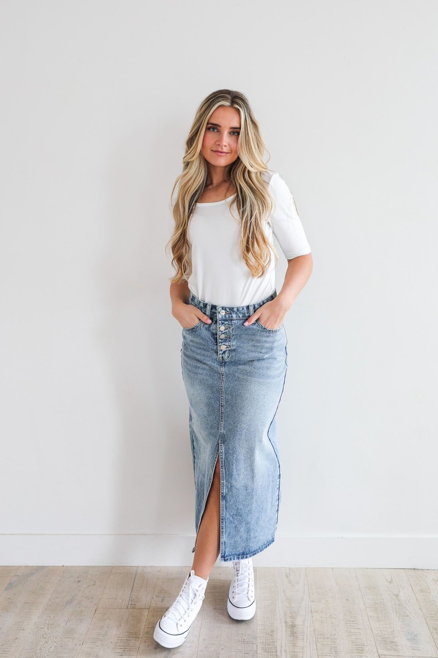 Skirts Mikarose Clothing | Maxi Denim Skirt In Medium Wash