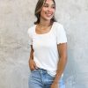 Tops Mikarose Clothing | Squareneck Ribbed Tee In Ivory